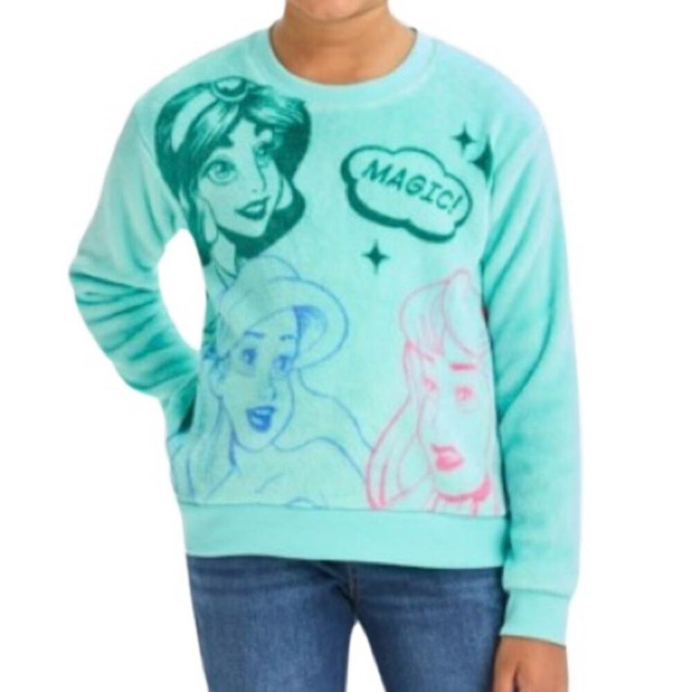 Disney Girl's 100 Princess Retro Reimagined Woobie Fleece Pullover Sweatshirt L